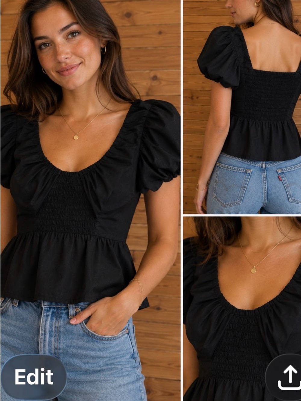 Abercrombie & Fitch Black Puff Sleeve Smocked Peplum Top